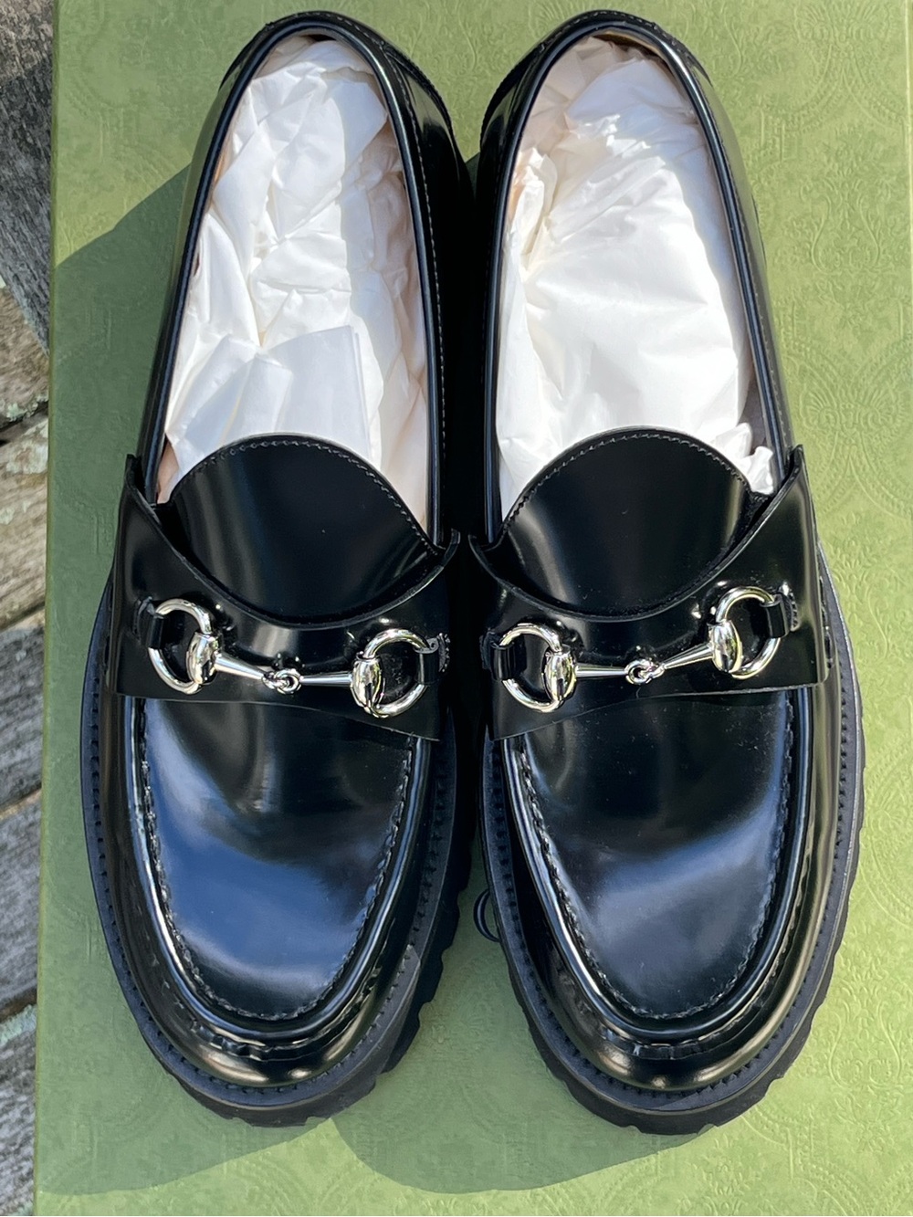 Gucci Black Patent Leather Horsebit Loafers